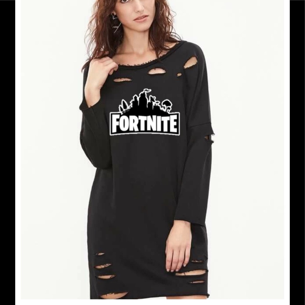 FORTNITE RIPPED DETAIL TSHIRT DRESS - Picture 2 of 16